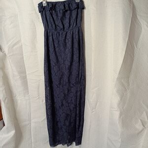 Strapless Lace Maxi Dress in Navy